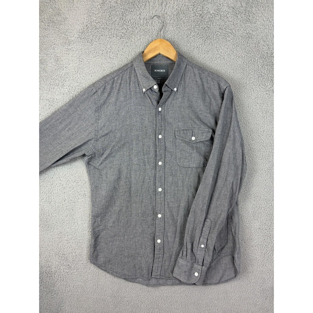 Bonobos Shirt Mens Medium Gray Chambray Long Sleeve Button Front Slim Casual Men